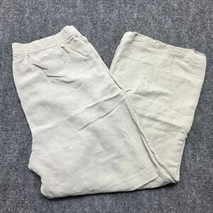 HM Linen Blend Wide Leg Drawstring Pants Beige Oatmeal Melange Large Women's